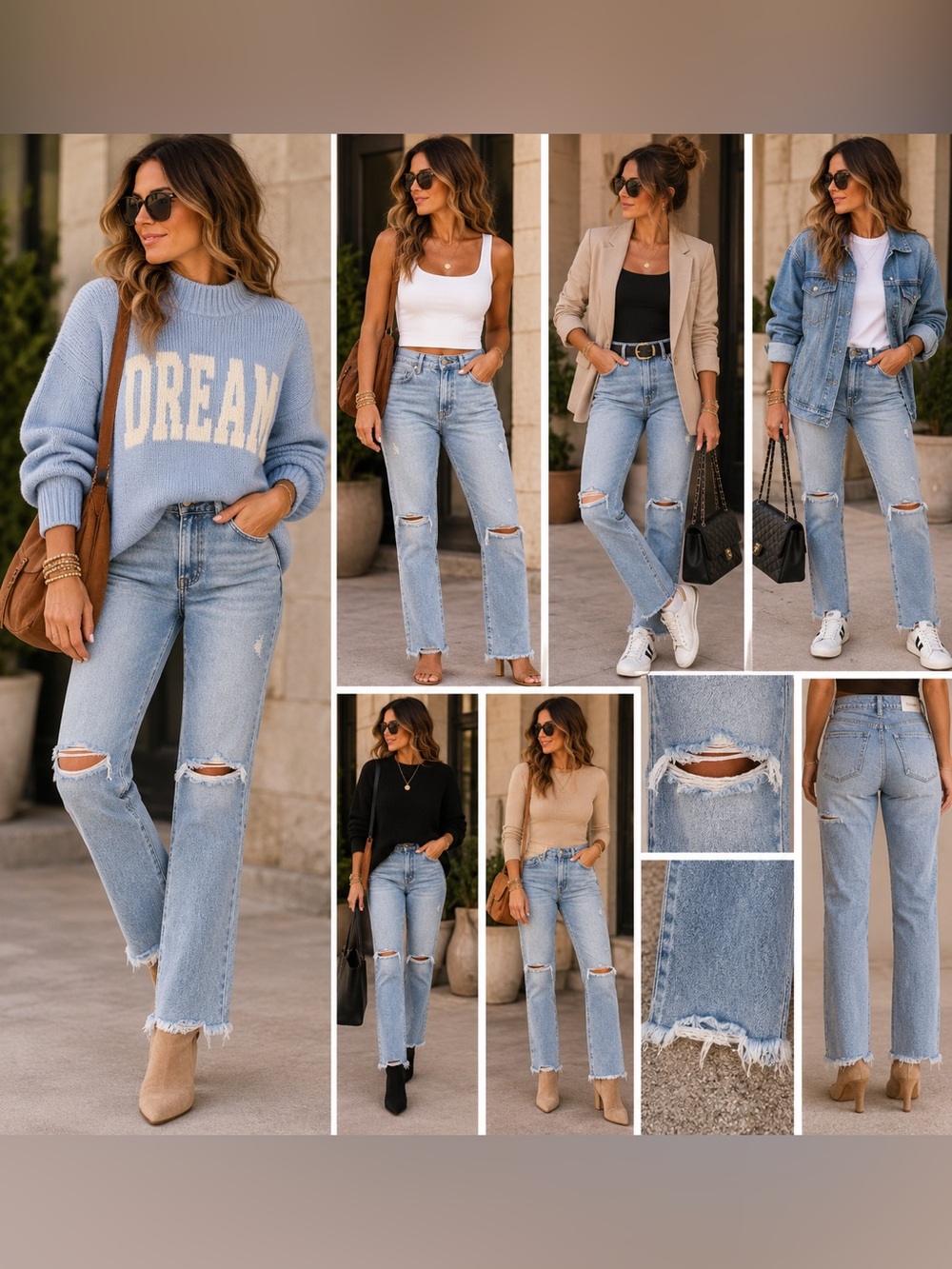 Missguided Light Blue Distressed Straight-Leg Jeans